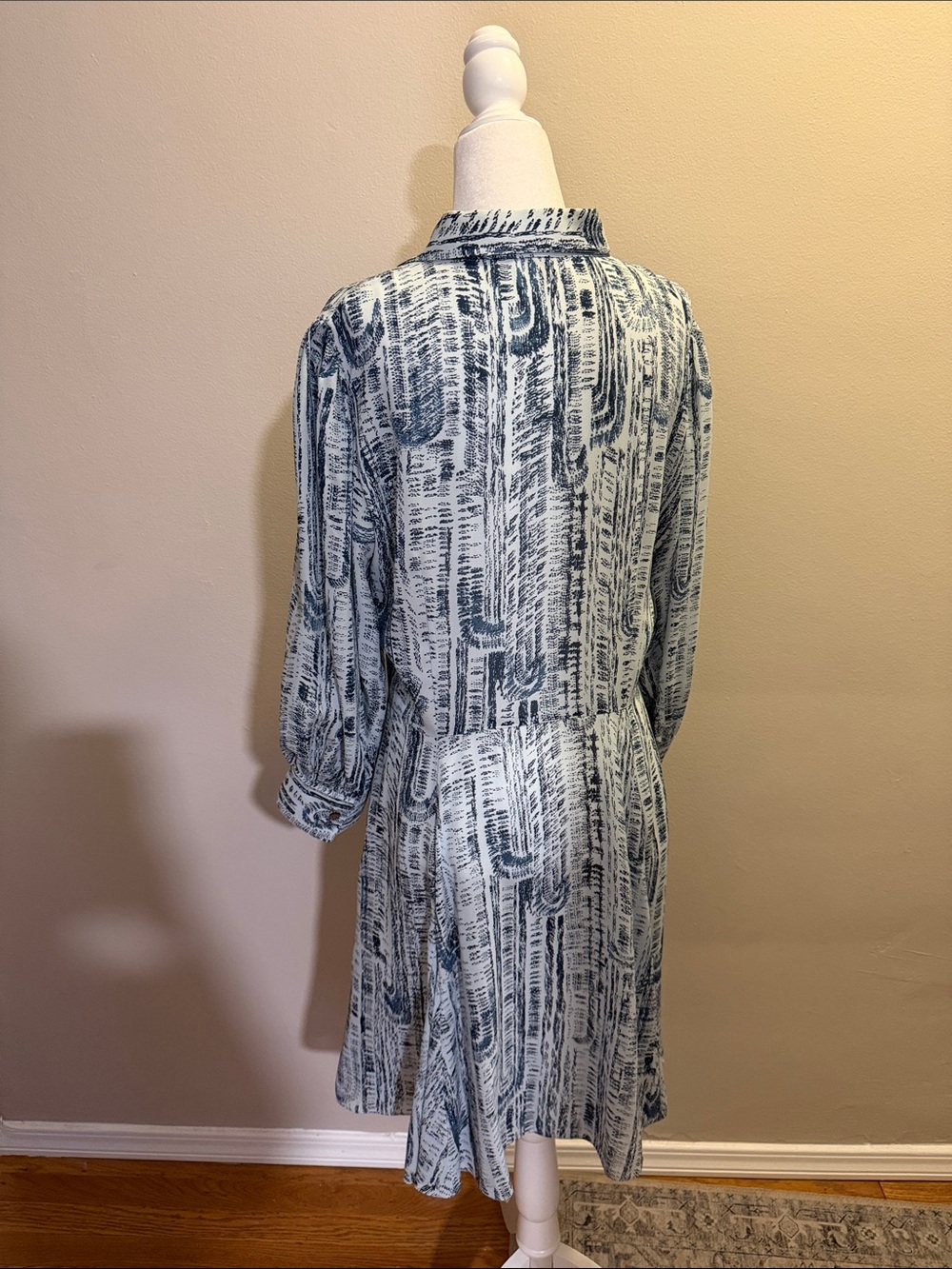 THEORY Blue Patterned Long Sleeve Shirt Dress - 10 - Picture 3 of 5